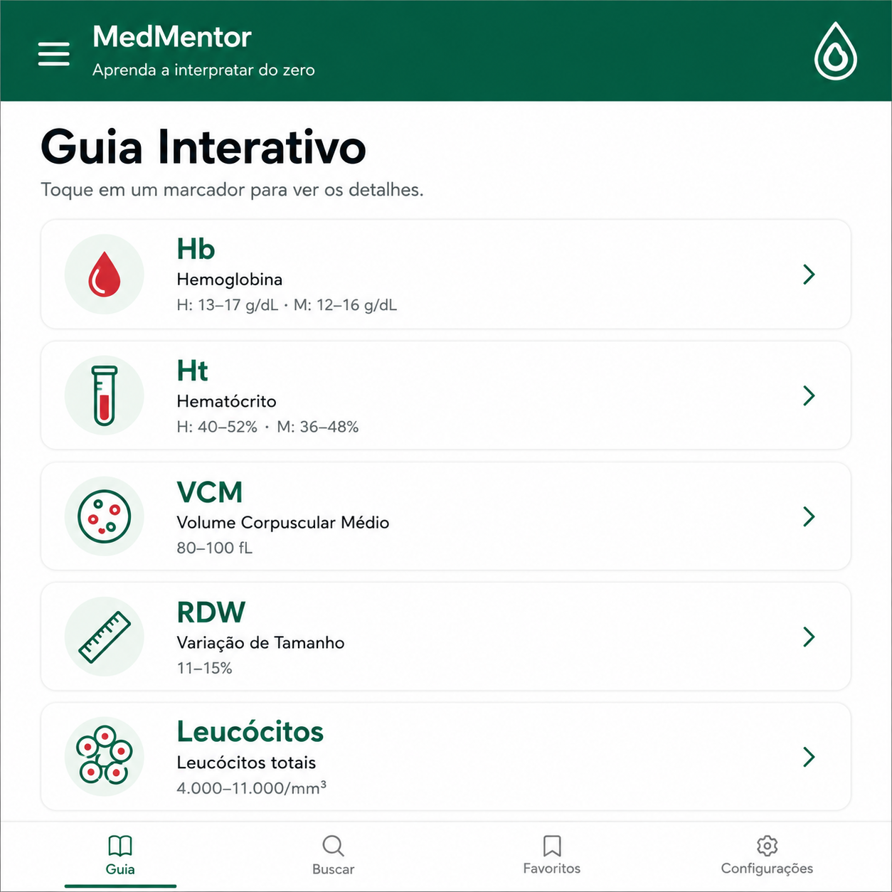 Tela do guia interativo do MedMentor