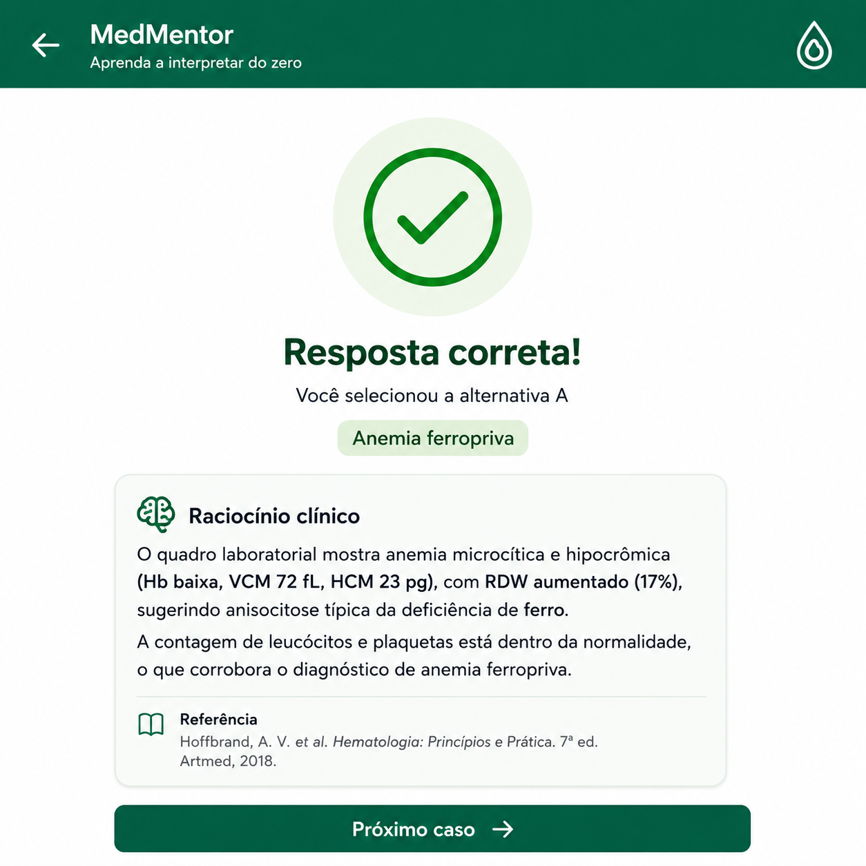 Tela de feedback explicativo do MedMentor